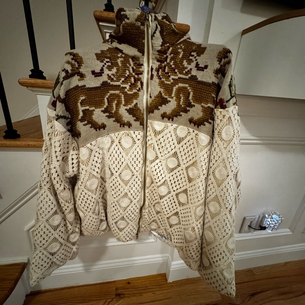 Men's Beige and Brown Patterned Bomber Jacket